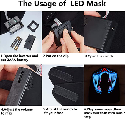 밤에 LED 음악 면 마스크 음량 조정 빛을 내는 글로잉